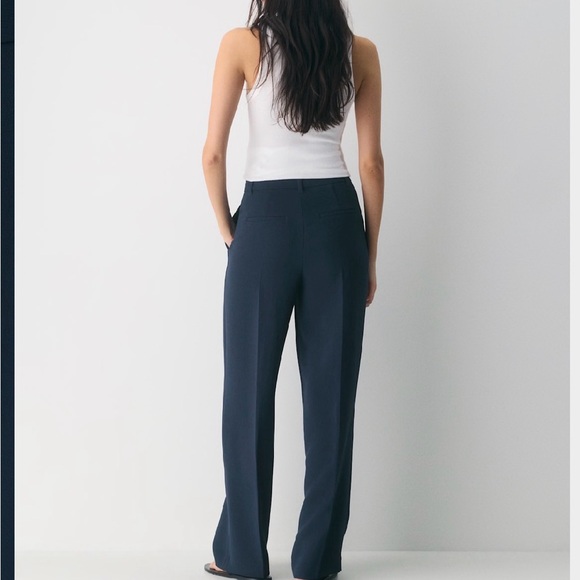 Aritzia Vintage Navy Wide-Leg Pleated Trousers - Picture 2 of 9